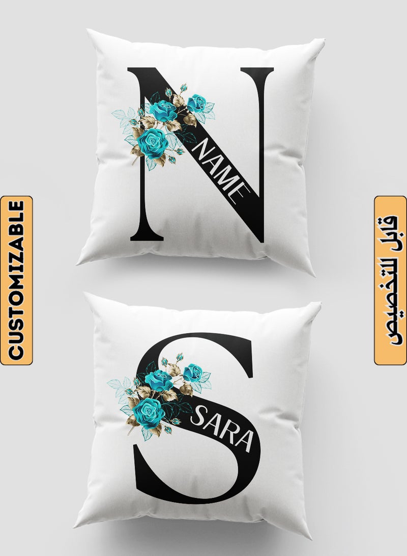 LOWHA - Customizable Polyester Pillowcase Cushion Cover with Personalized Name and Colorful Flowers White 40x40cm - Image 1