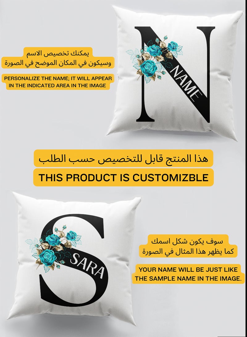 LOWHA - Customizable Polyester Pillowcase Cushion Cover with Personalized Name and Colorful Flowers White 40x40cm - Image 1