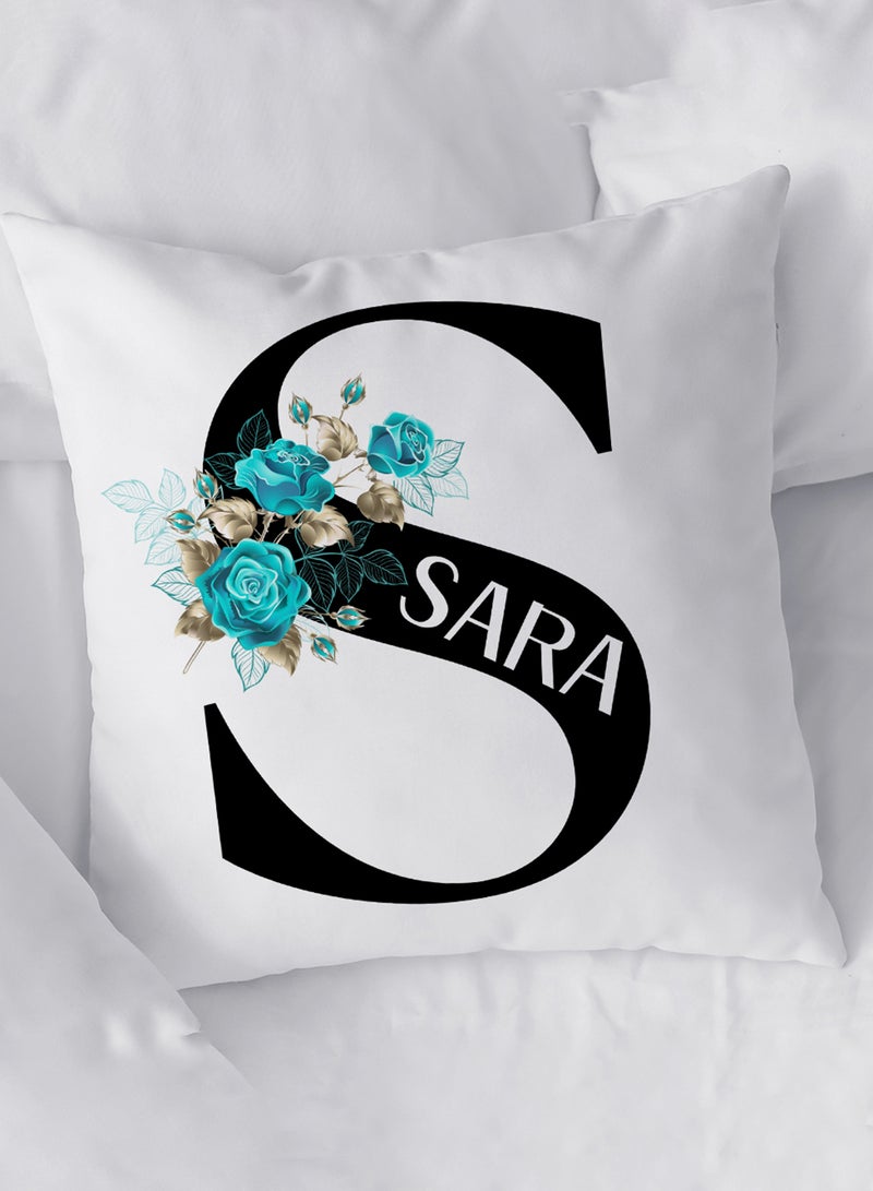 LOWHA - Customizable Polyester Pillowcase Cushion Cover with Personalized Name and Colorful Flowers White 40x40cm - Image 1