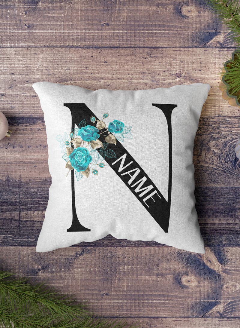 LOWHA - Customizable Polyester Pillowcase Cushion Cover with Personalized Name and Colorful Flowers White 40x40cm - Image 1