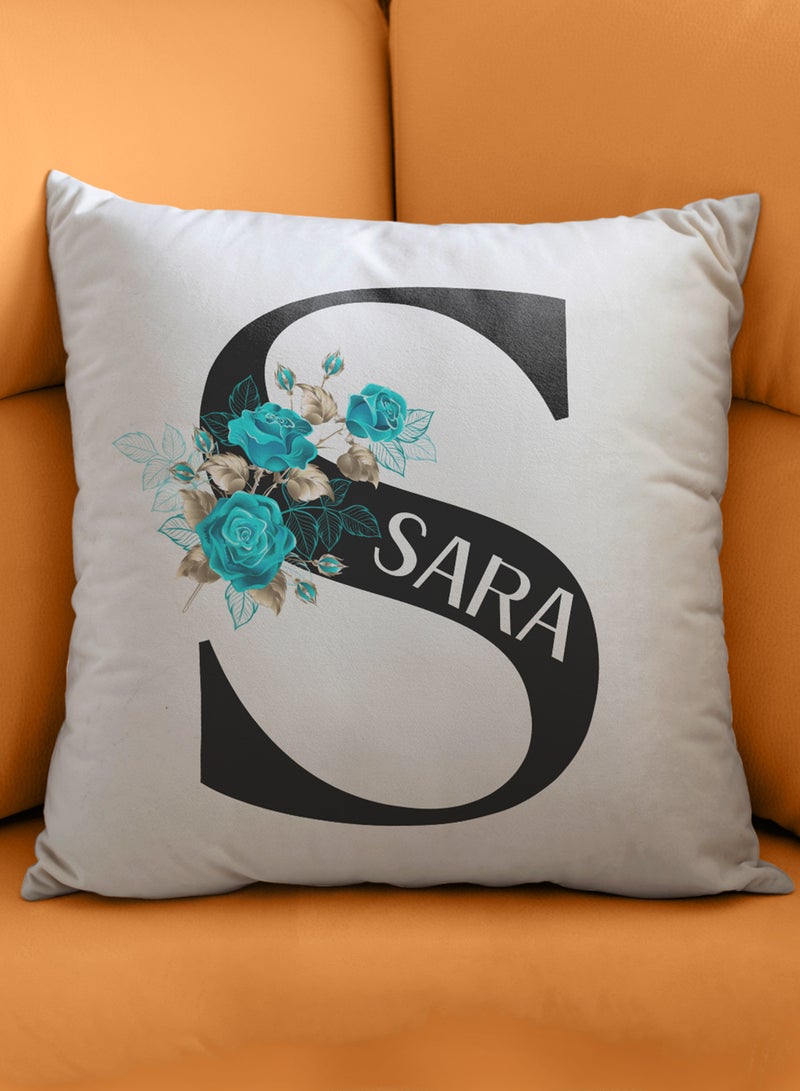 LOWHA - Customizable Polyester Pillowcase Cushion Cover with Personalized Name and Colorful Flowers White 40x40cm - Image 1