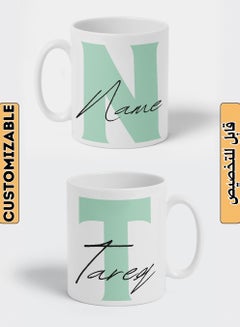 LOWHA Customizable Ceramic 11 oz Mug with Personalized Name and First Letter of The Name Design White  - Image 1