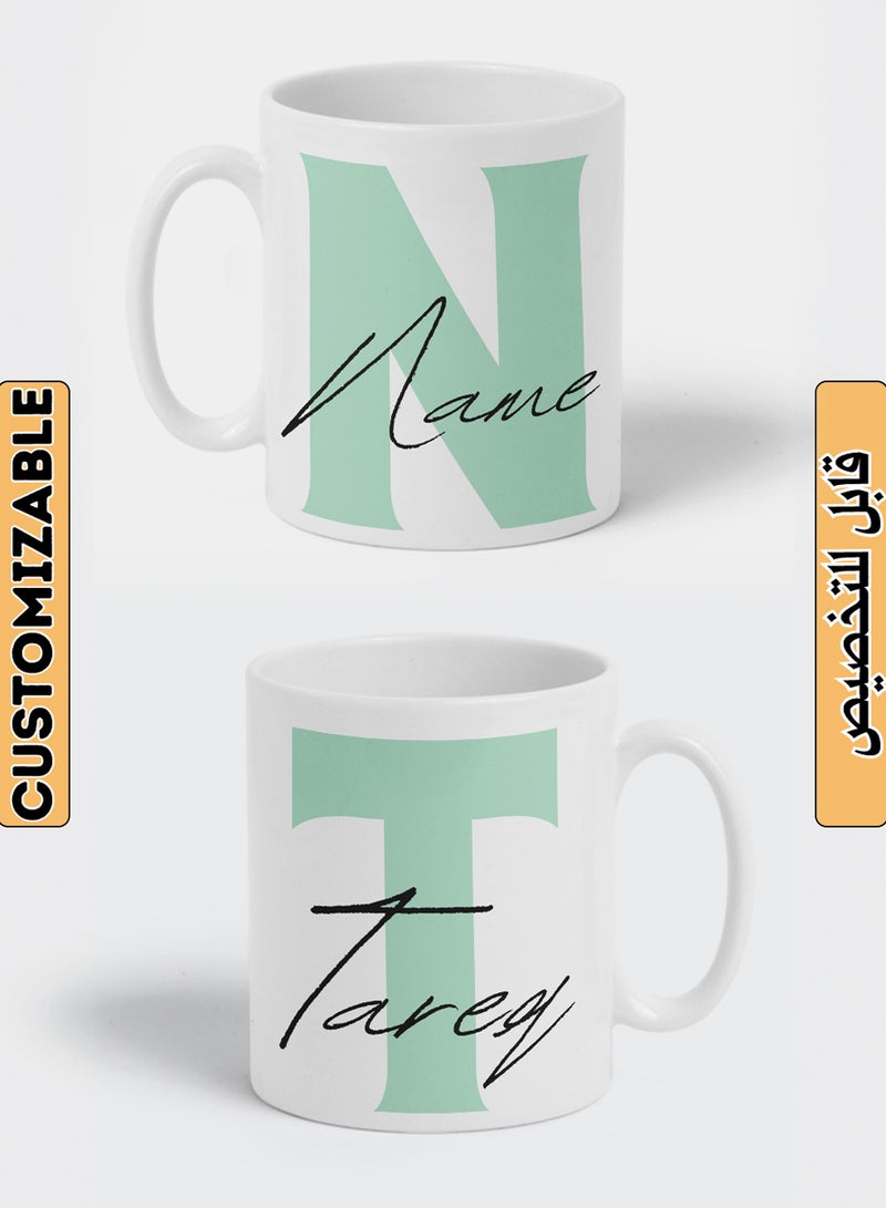 LOWHA - Customizable Ceramic 11 oz Mug with Personalized Name and First Letter of The Name Design White - Image 1
