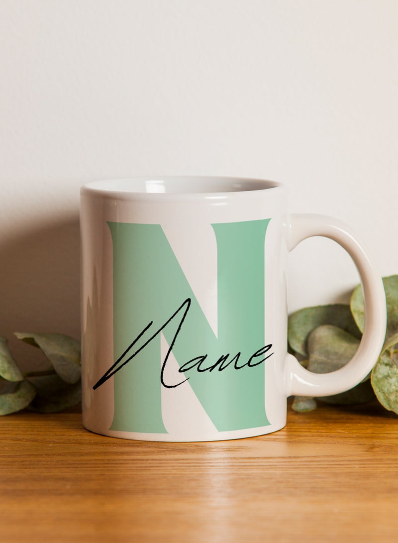 LOWHA - Customizable Ceramic 11 oz Mug with Personalized Name and First Letter of The Name Design White - Image 1