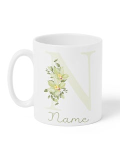 LOWHA Customizable Ceramic 11 oz Mug with Personalized Name and Green Flowers on First Letter of The Name White  - Image 5