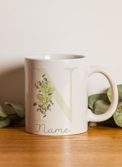 LOWHA Customizable Ceramic 11 oz Mug with Personalized Name and Green Flowers on First Letter of The Name White  - Image 3