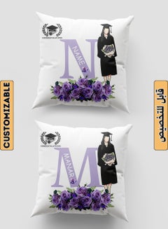 LOWHA Customizable Polyester Pillowcase Cushion Cover Personalized with Graduate's Name and Graduate Holding Flower Bouquet with Flowers Pattern White 40x40cm  - Image 1