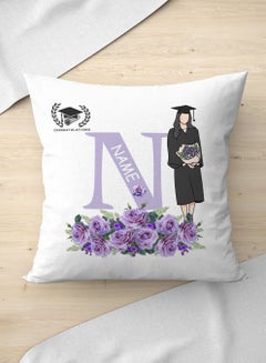 LOWHA Customizable Polyester Pillowcase Cushion Cover Personalized with Graduate's Name and Graduate Holding Flower Bouquet with Flowers Pattern White 40x40cm  - Image 3