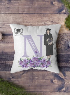 LOWHA Customizable Polyester Pillowcase Cushion Cover Personalized with Graduate's Name and Graduate Holding Flower Bouquet with Flowers Pattern White 40x40cm  - Image 5