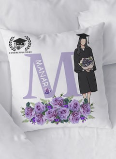 LOWHA Customizable Polyester Pillowcase Cushion Cover Personalized with Graduate's Name and Graduate Holding Flower Bouquet with Flowers Pattern White 40x40cm  - Image 4