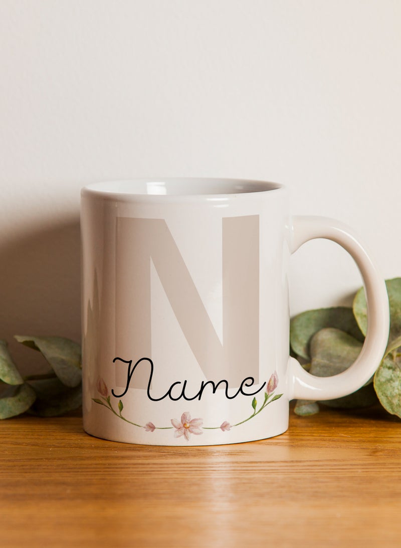 LOWHA - Customizable Ceramic 11 oz Mug with Personalized Name and Flowers with First Letter of The Name White - Image 1