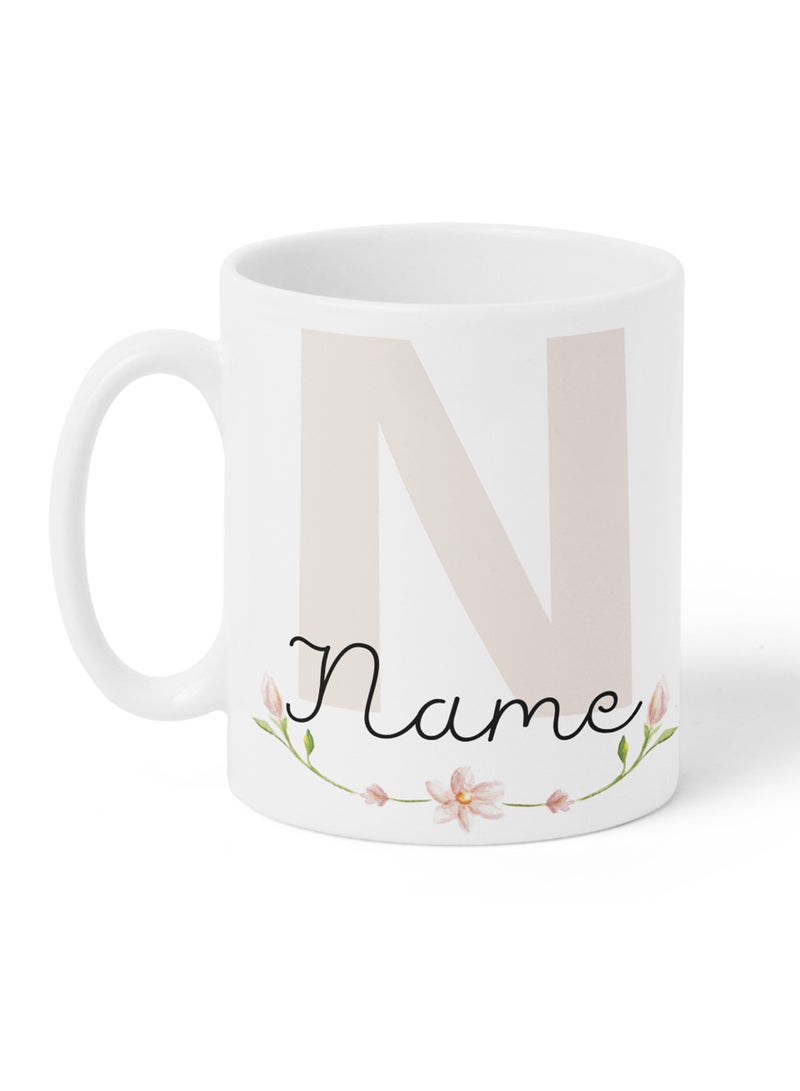LOWHA - Customizable Ceramic 11 oz Mug with Personalized Name and Flowers with First Letter of The Name White - Image 1
