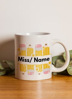 LOWHA Customizable Ceramic 11 oz Mug Personalized with Teacher Name and Colorful Pencils Design White  - Image 3