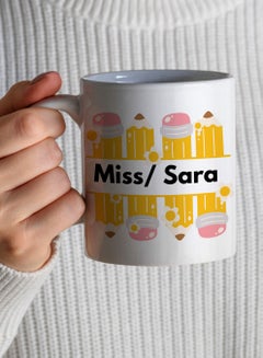LOWHA Customizable Ceramic 11 oz Mug Personalized with Teacher Name and Colorful Pencils Design White  - Image 4