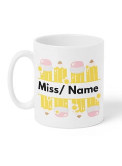 LOWHA Customizable Ceramic 11 oz Mug Personalized with Teacher Name and Colorful Pencils Design White  - Image 5
