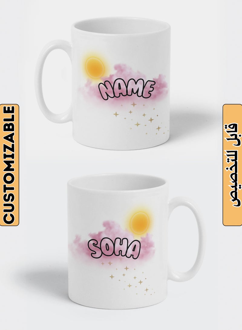 LOWHA - Customizable Ceramic 11 oz Mug with Personalized Name and Sun Design White - Image 1