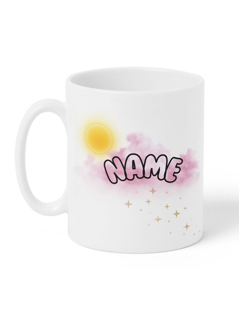 LOWHA - Customizable Ceramic 11 oz Mug with Personalized Name and Sun Design White - Image 1