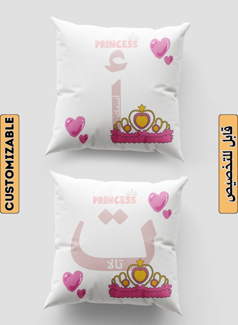 LOWHA Customizable Polyester Pillowcase Cushion Cover with Personalized Name and Heart Shapes White 40x40cm  - Image 1