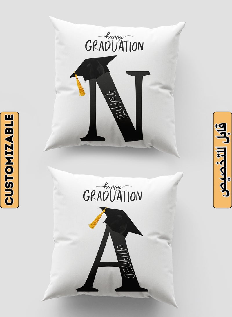 LOWHA Customizable Polyester Pillowcase Cushion Cover Personalized with Graduate's Name and Happy Graduation Design White 40x40cm  - Image 1