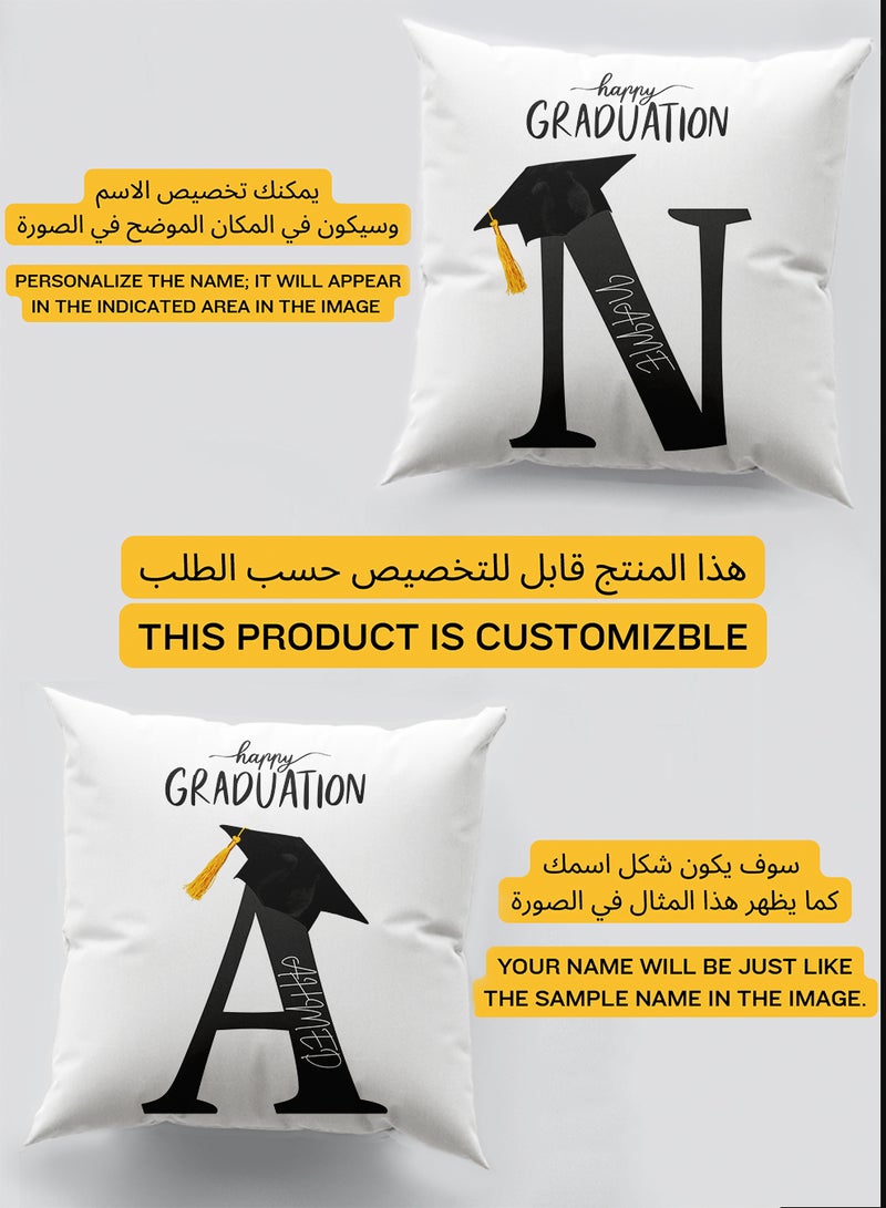 LOWHA Customizable Polyester Pillowcase Cushion Cover Personalized with Graduate's Name and Happy Graduation Design White 40x40cm  - Image 2