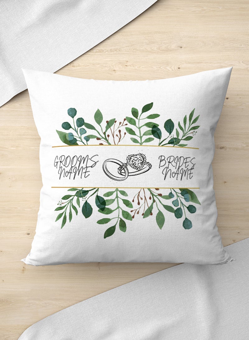 LOWHA Customizable Polyester Pillowcase Cushion Cover with Groom & Bride's Names and Wedding Ring in Plant Leaves Pattern White 40x40cm  - Image 3