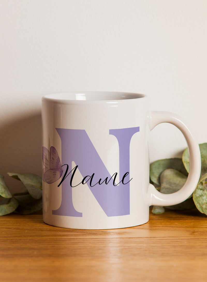 LOWHA Customizable Ceramic 11 oz Mug with Personalized Name and Butterfly with First Letter of The Name Design White  - Image 3