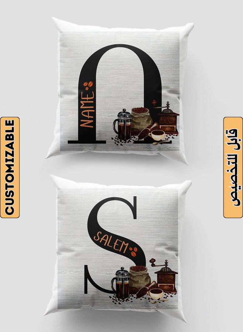 لوحة غطاء وسادة من البوليستر باسم قابل للتخصيص بتصميم لمحبي القهوة أبيض 40x40سم - Image 1