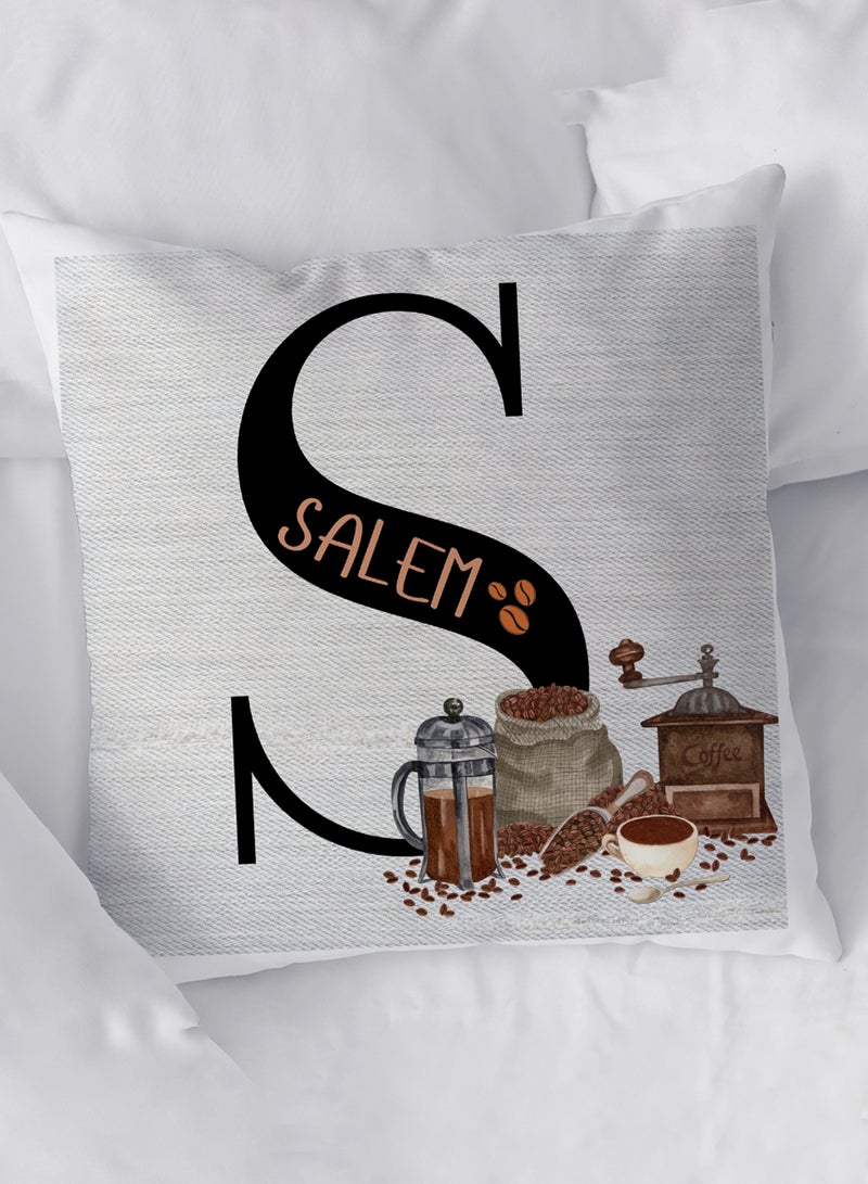 لوحة غطاء وسادة من البوليستر باسم قابل للتخصيص بتصميم لمحبي القهوة أبيض 40x40سم - Image 4