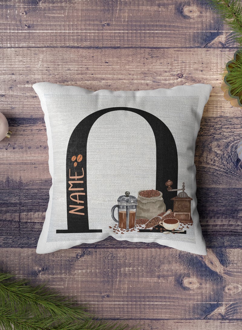 لوحة غطاء وسادة من البوليستر باسم قابل للتخصيص بتصميم لمحبي القهوة أبيض 40x40سم - Image 5