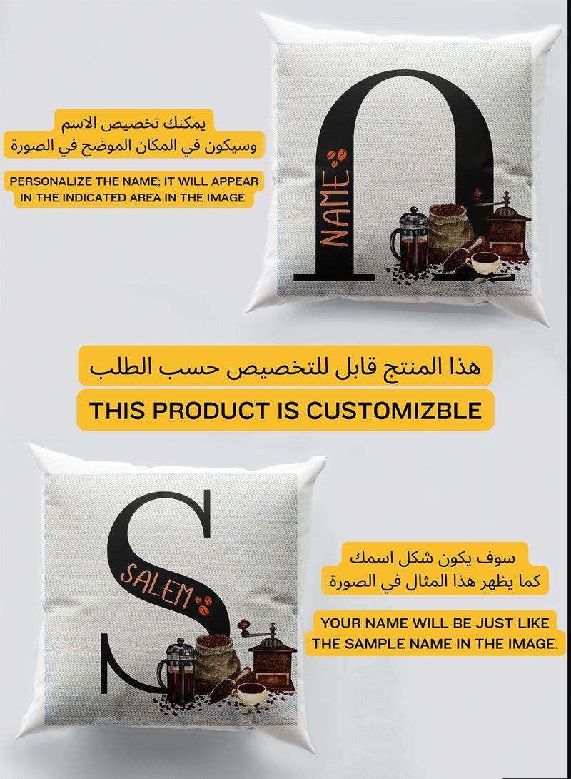 لوحة غطاء وسادة من البوليستر باسم قابل للتخصيص بتصميم لمحبي القهوة أبيض 40x40سم - Image 2