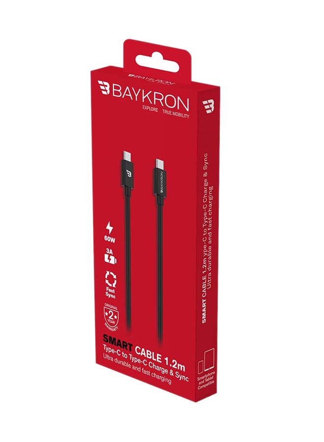 Baykron - Type-C to Type-C Cable 3A 1.2M Black - Image 1