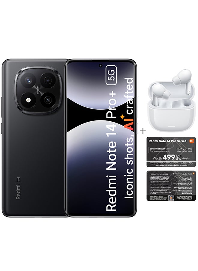 Xiaomi - Redmi Note 14 Pro+ 5G Midnight Black 12GB RAM 512GB  - Global Version with Redmi Buds 6 Lite + Screen Protection Card (6 Month Free One Time Change) - Image 1