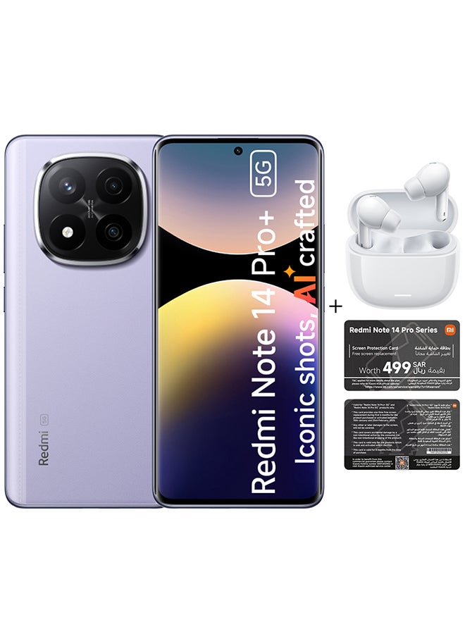Xiaomi Redmi Note 14 Pro+ 5G Lavender Purple 12GB RAM 512GB - Global Version with Redmi Buds 6 Lite + Screen Protection Card (6 Month Free One Time Change) - Image 2