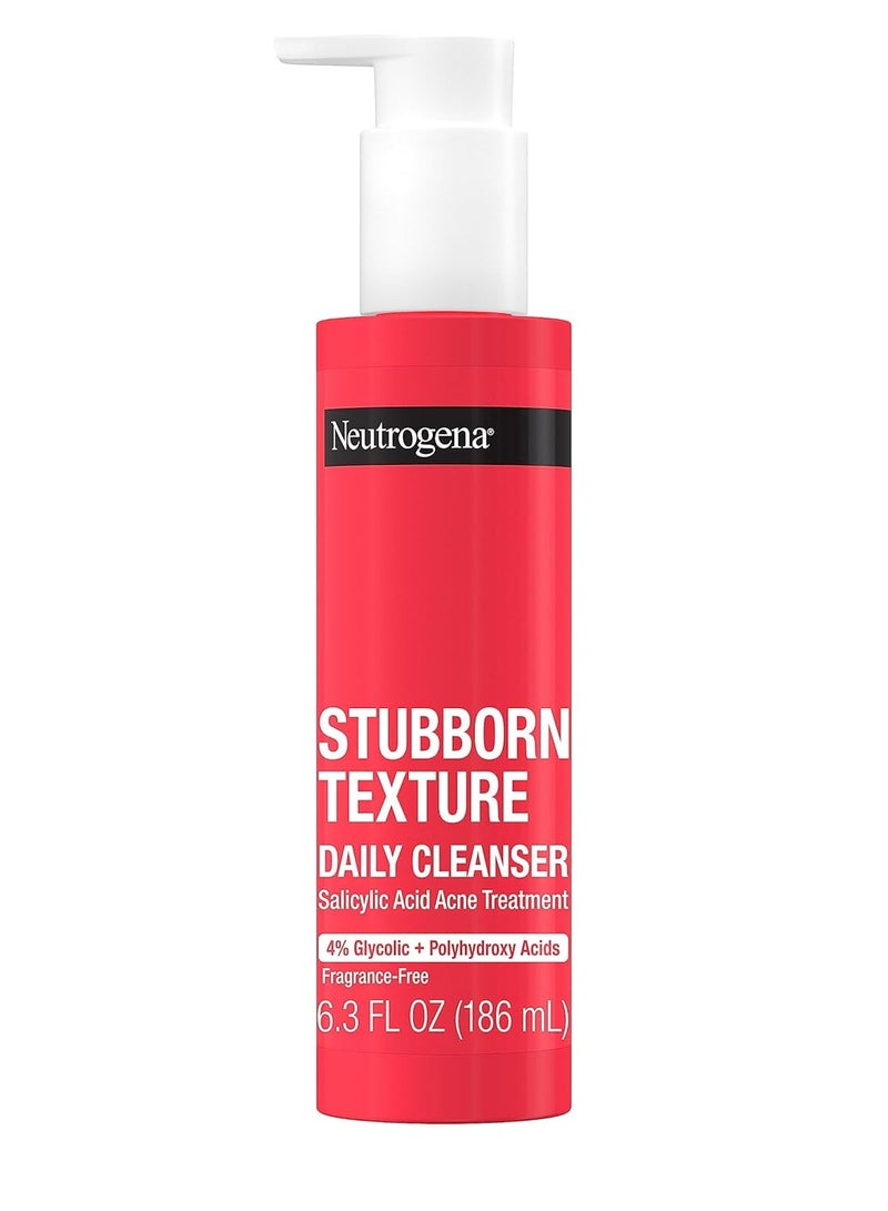 Neutrogena Stubborn Texture Daily Acne Facial Cleanser, Salicylic Acid Face Wash + Glycolic & Polyhydroxy Acids, Fragrance-Free, 6.3 fl. Oz 186 mlml - Image 1