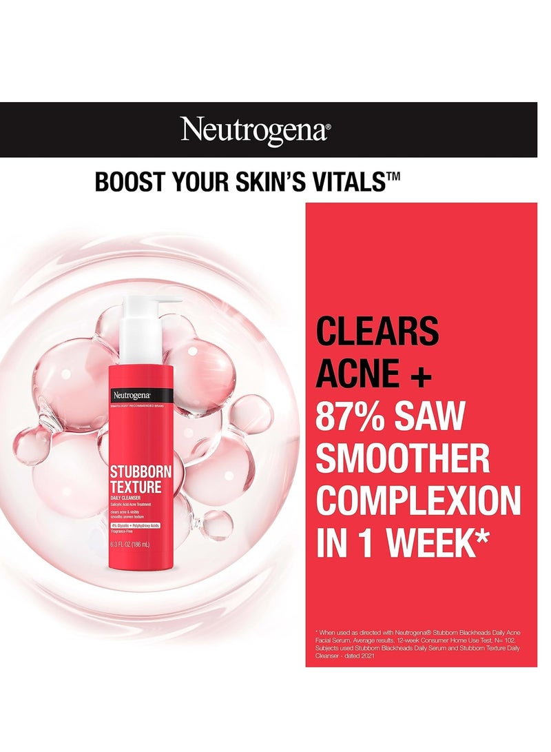 Neutrogena Stubborn Texture Daily Acne Facial Cleanser, Salicylic Acid Face Wash + Glycolic & Polyhydroxy Acids, Fragrance-Free, 6.3 fl. Oz 186 mlml - Image 3