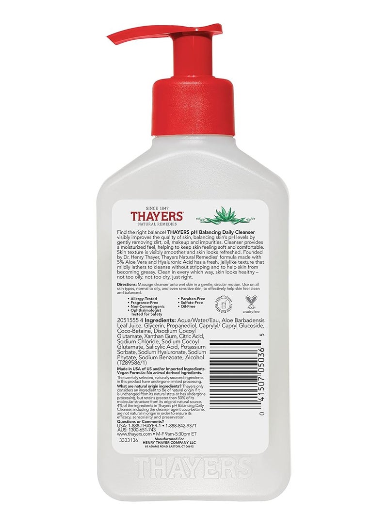 THAYERS - pH Balancing Daily Cleanser, Face Wash with Aloe Vera, Gentle and Hydrating Skin Care for Dry, Oily, or Acne Prone Skin, 8 FL Oz. 237 mlml - Image 1