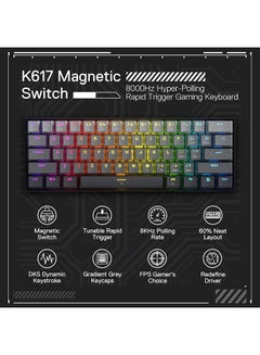REDRAGON Redragon K617 Magnetic Switch Rapid Trigger Gaming Keyboard, 60% Wired Mechanical Keyboard w/ 8k Hz Polling Rate(0.1ms), Hyper-Fast 0.2mm Actuation Custom Switch Adjustable via Software, Misty Grey  - Image 2