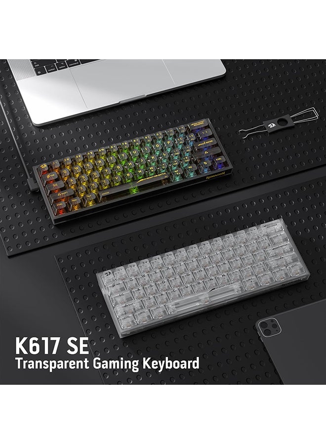 Redragon K617 SE 60% Wired RGB Gaming Keyboard, 61 Keys Compact Full-Transparent Mechanical Keyboard w/Translucent Board, Custom Linear Switch, Pro Driver/Software Supported
