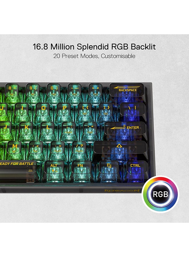 Redragon K617 SE 60% Wired RGB Gaming Keyboard, 61 Keys Compact Full-Transparent Mechanical Keyboard w/Translucent Board, Custom Linear Switch, Pro Driver/Software Supported
