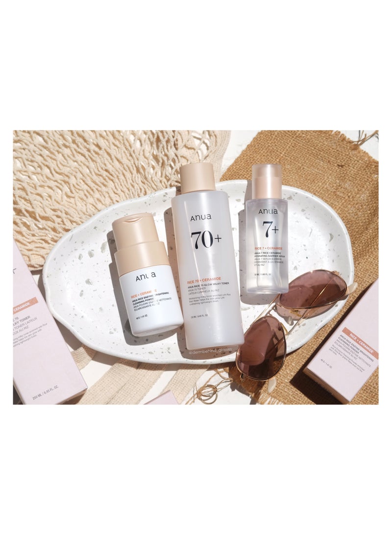 Anua 7 Rice Ceramide Hyderating Barrier Serum - Rice 70+Glow Milky Toner With Rice Enzyme Brightening Cleansing Powder lml - Image 3