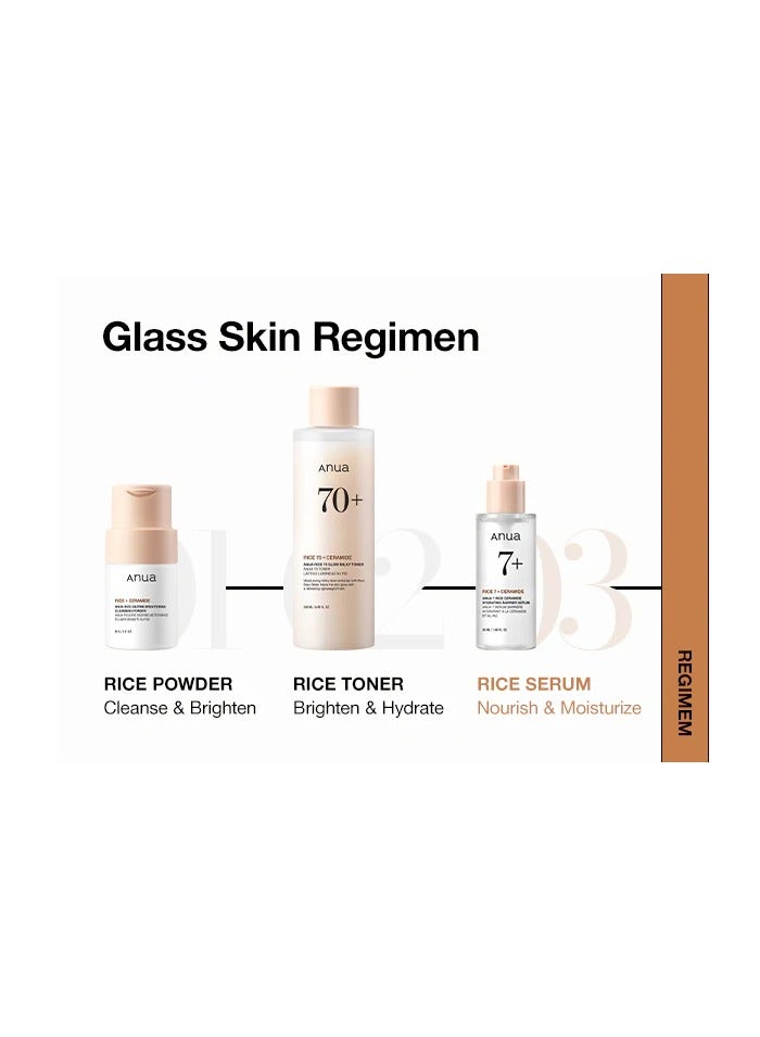 Anua 7 Rice Ceramide Hyderating Barrier Serum - Rice 70+Glow Milky Toner With Rice Enzyme Brightening Cleansing Powder lml - Image 5