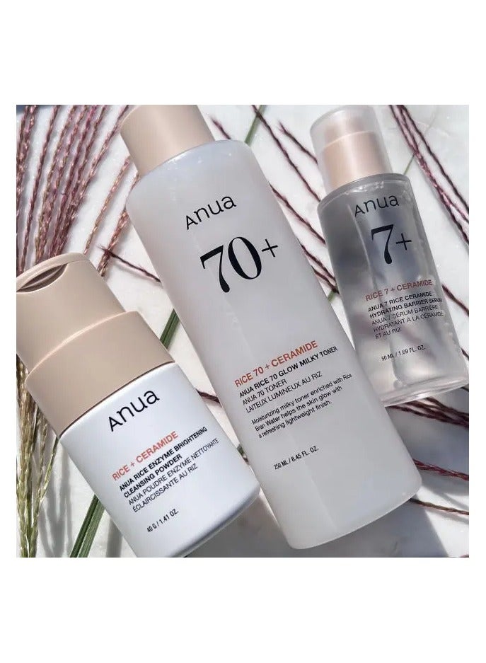 Anua 7 Rice Ceramide Hyderating Barrier Serum - Rice 70+Glow Milky Toner With Rice Enzyme Brightening Cleansing Powder lml - Image 4