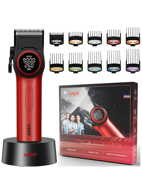 Professional Hair Clipper V-001, LED Display & Light, 5-Level Tapered Arm, 10 Combs & 4600mAh Battery Adapter