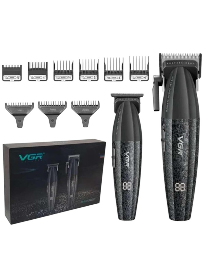 في جي آر طقم حلاقة احترافي جديد V-640 شفرات احترافية بطارية ليثيوم وقت العمل 250 دقيقة شاشة LED هيكل معدني مناسب لصالونات الحلاقة - Image 1
