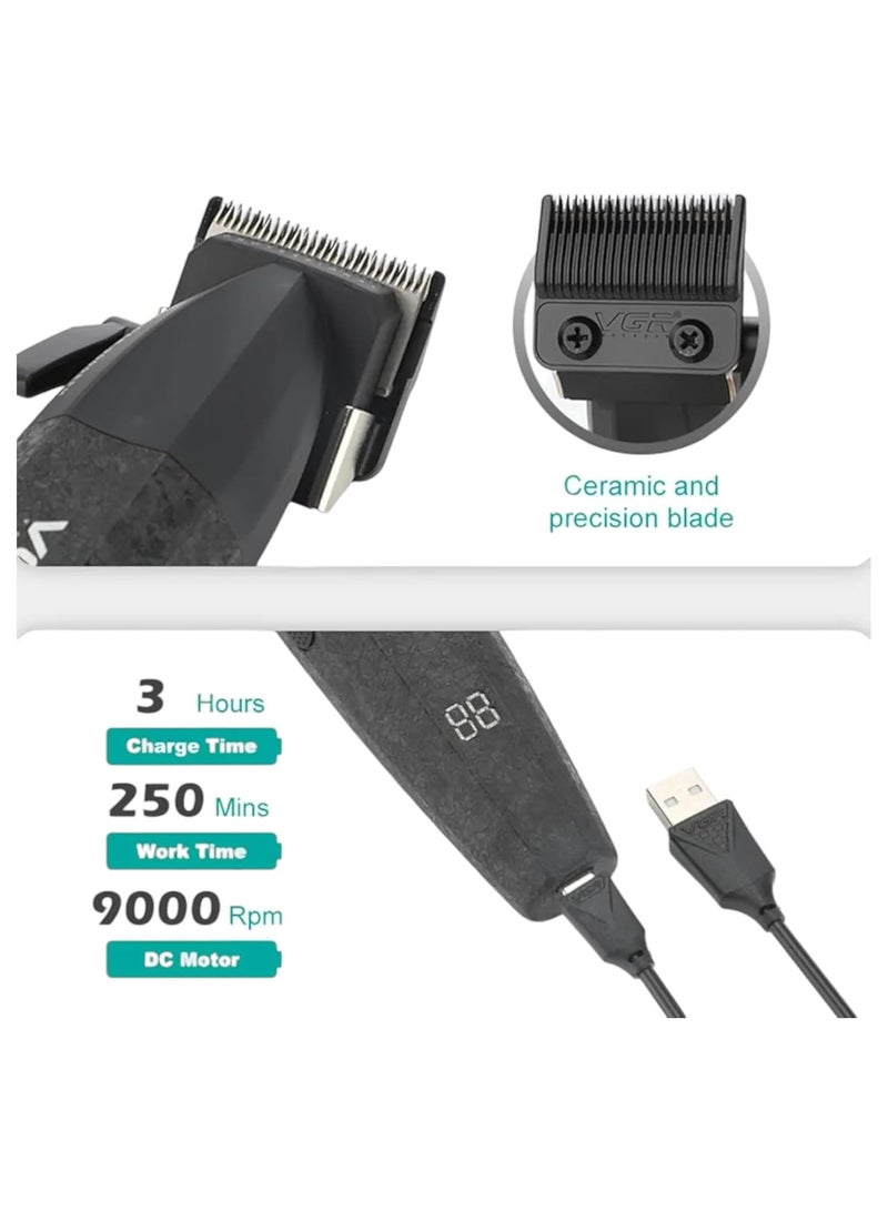 في جي آر طقم حلاقة احترافي جديد V-640 شفرات احترافية بطارية ليثيوم وقت العمل 250 دقيقة شاشة LED هيكل معدني مناسب لصالونات الحلاقة - Image 4