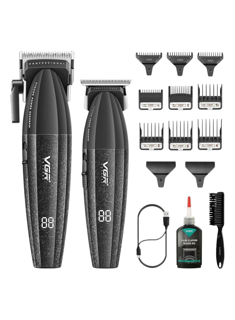 في جي آر طقم حلاقة احترافي جديد V-640 شفرات احترافية بطارية ليثيوم وقت العمل 250 دقيقة شاشة LED هيكل معدني مناسب لصالونات الحلاقة - Image 2