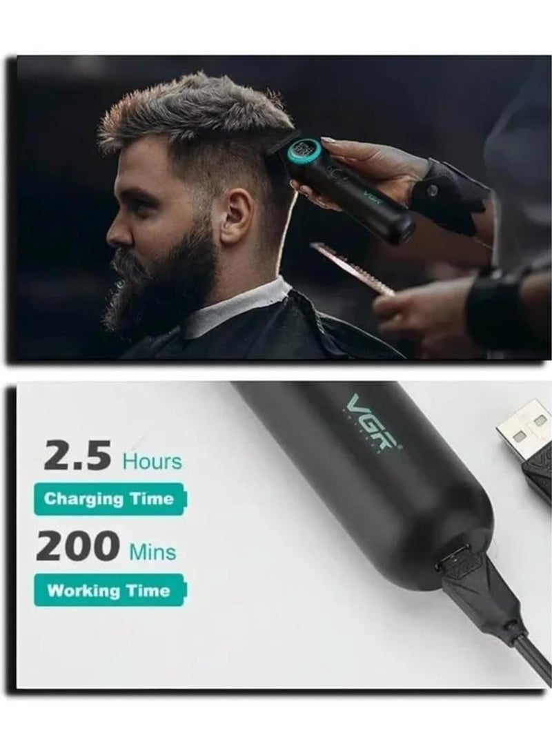 في جي آر V-990 ماكينة حلاقة شعر احترافية 8000 دورة في الدقيقة بسرعتين، شفرة سيراميك، شاشة رقمية، بطارية ليثيوم 2000 مللي أمبير، سلكية/لاسلكية، شحن USB Type-C - Image 2