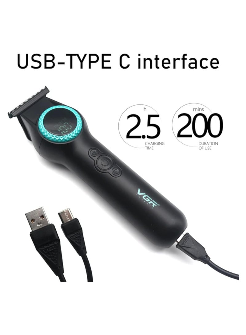 في جي آر V-990 ماكينة حلاقة شعر احترافية 8000 دورة في الدقيقة بسرعتين، شفرة سيراميك، شاشة رقمية، بطارية ليثيوم 2000 مللي أمبير، سلكية/لاسلكية، شحن USB Type-C - Image 5