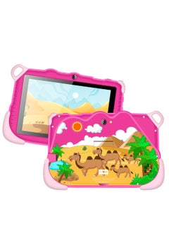 C idea 7-Inch Smart Tablet for Kids Wi-Fi Bluetooth GPS 6GB+128GB Android 12 Edge Proof Children Education Tab with Built-in Foldable Stand Dual Camera Game Tab Pink  - Image 1