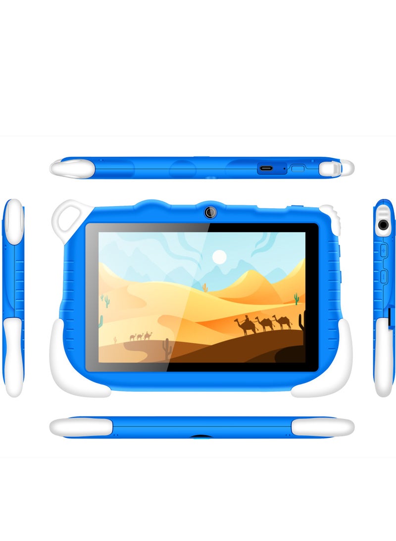 C idea 7-Inch Smart Tablet for Kids Wi-Fi Bluetooth GPS 6GB+128GB Android 12 Edge Proof Children Education Tab with Built-in Foldable Stand Dual Camera Game Tab Blue  - Image 2